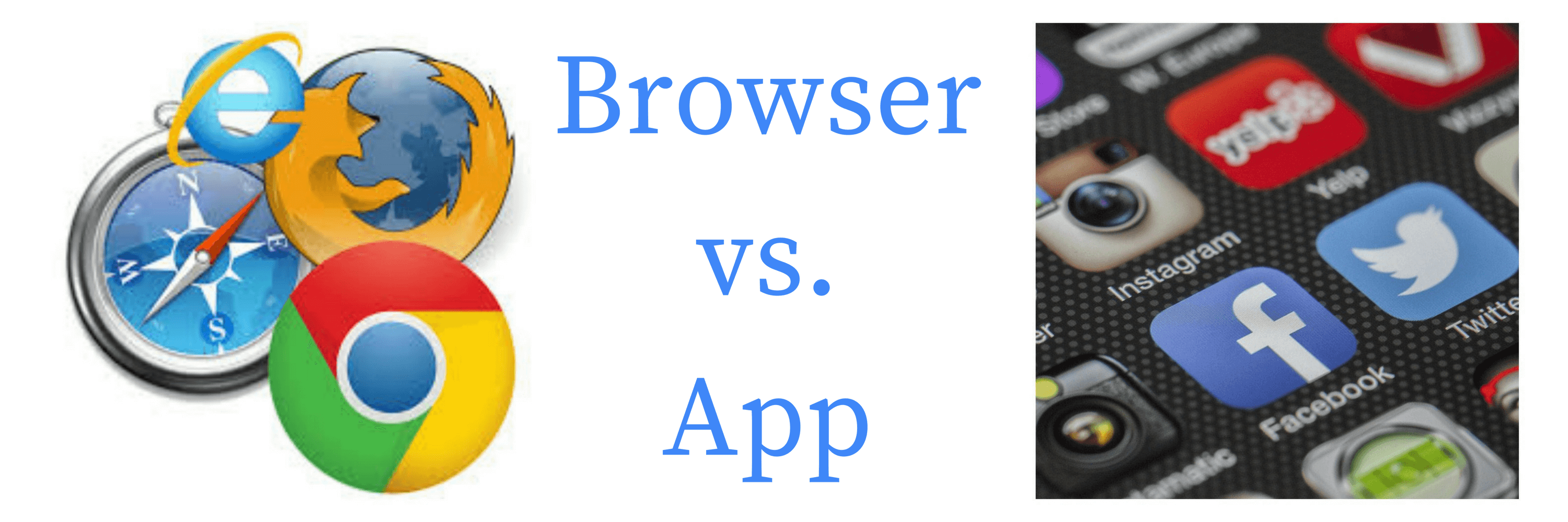 web browser logos and screenshot of phone apps