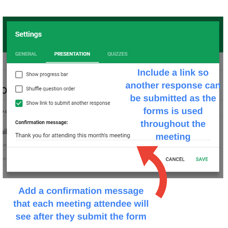 Automate Meeting Attendance screen shot of step 4b of form creation